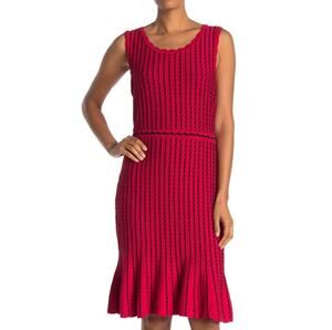 Nina Leonard Striped Sleeveless Sweater Dress Tulip Hem Lightweight Red Black S